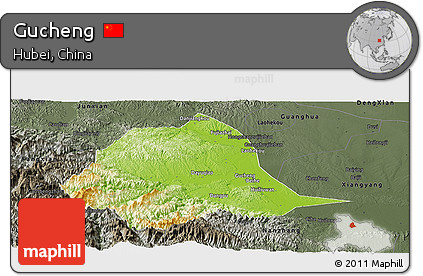 Physical Panoramic Map of Gucheng, darken, semi-desaturated