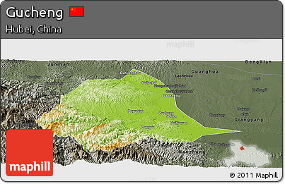 Physical Panoramic Map of Gucheng, darken, semi-desaturated