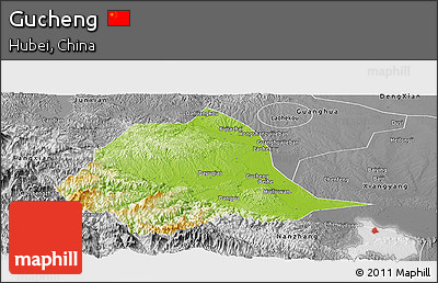Physical Panoramic Map of Gucheng, desaturated