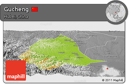 Physical Panoramic Map of Gucheng, desaturated