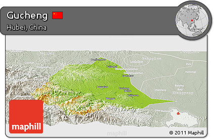Physical Panoramic Map of Gucheng, lighten, semi-desaturated