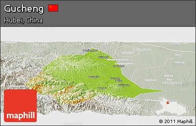 Physical Panoramic Map of Gucheng, lighten, semi-desaturated