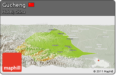 Physical Panoramic Map of Gucheng, lighten, semi-desaturated