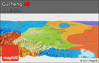 Physical Panoramic Map of Gucheng, political outside