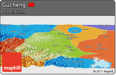 Physical Panoramic Map of Gucheng, political outside