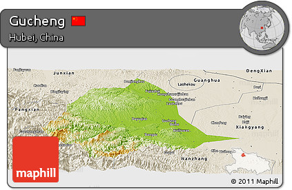 Physical Panoramic Map of Gucheng, shaded relief outside
