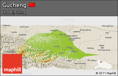 Physical Panoramic Map of Gucheng, shaded relief outside