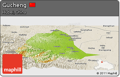 Physical Panoramic Map of Gucheng, shaded relief outside