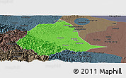 Political Panoramic Map of Gucheng, darken, semi-desaturated