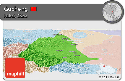 Political Panoramic Map of Gucheng, lighten