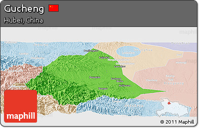 Political Panoramic Map of Gucheng, lighten