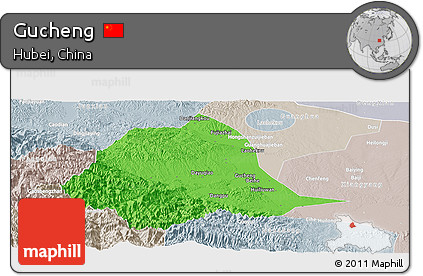 Political Panoramic Map of Gucheng, lighten, semi-desaturated