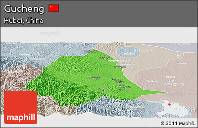 Political Panoramic Map of Gucheng, lighten, semi-desaturated