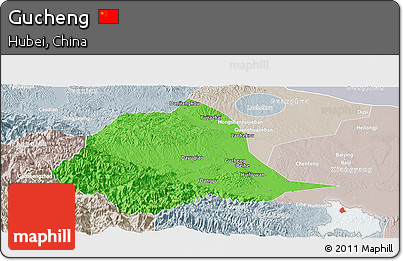 Political Panoramic Map of Gucheng, lighten, semi-desaturated