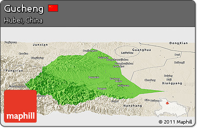 Political Panoramic Map of Gucheng, shaded relief outside