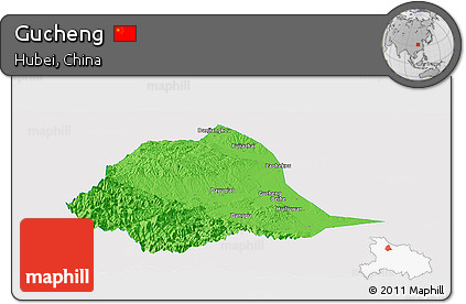 Political Panoramic Map of Gucheng, single color outside