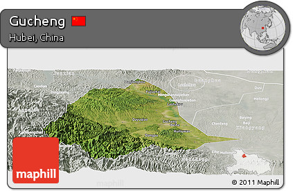 Satellite Panoramic Map of Gucheng, lighten, semi-desaturated