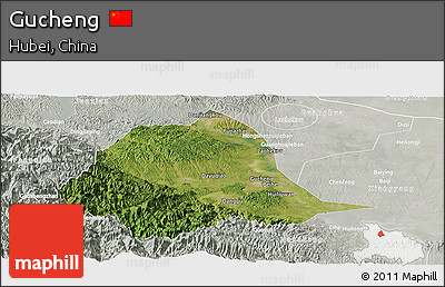 Satellite Panoramic Map of Gucheng, lighten, semi-desaturated