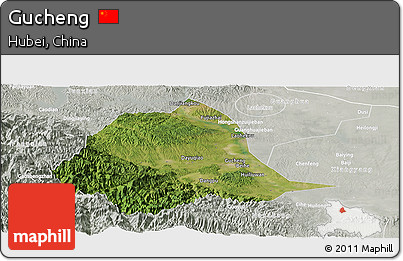 Satellite Panoramic Map of Gucheng, lighten, semi-desaturated
