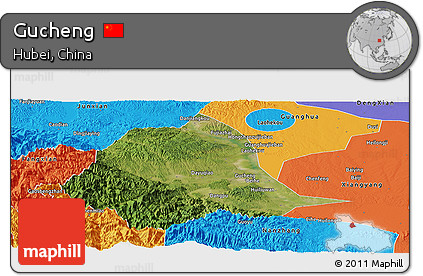Satellite Panoramic Map of Gucheng, political outside