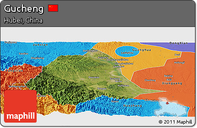 Satellite Panoramic Map of Gucheng, political outside