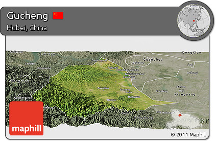 Satellite Panoramic Map of Gucheng, semi-desaturated