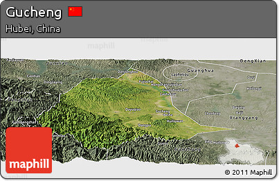Satellite Panoramic Map of Gucheng, semi-desaturated