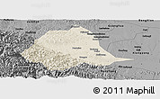 Shaded Relief Panoramic Map of Gucheng, darken, desaturated