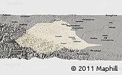 Shaded Relief Panoramic Map of Gucheng, darken, semi-desaturated
