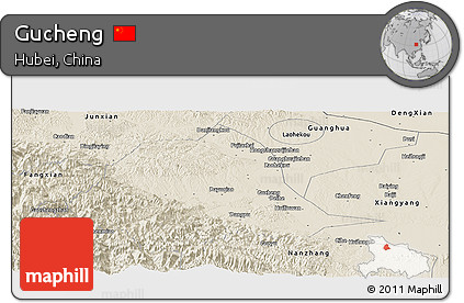 Shaded Relief Panoramic Map of Gucheng