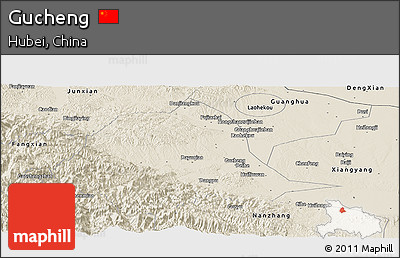 Shaded Relief Panoramic Map of Gucheng