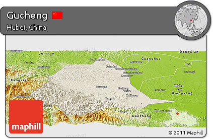 Shaded Relief Panoramic Map of Gucheng, physical outside