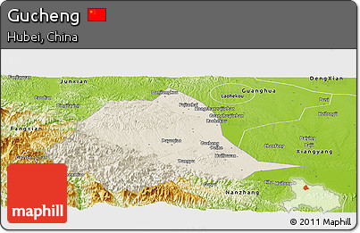 Shaded Relief Panoramic Map of Gucheng, physical outside
