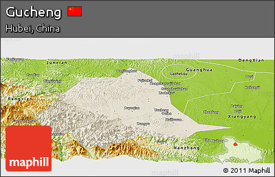 Shaded Relief Panoramic Map of Gucheng, physical outside