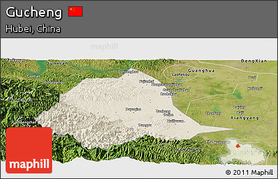 Shaded Relief Panoramic Map of Gucheng, satellite outside