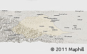 Shaded Relief Panoramic Map of Gucheng, semi-desaturated