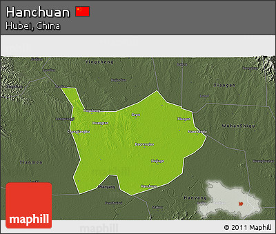 Physical 3D Map of Hanchuan, darken, semi-desaturated