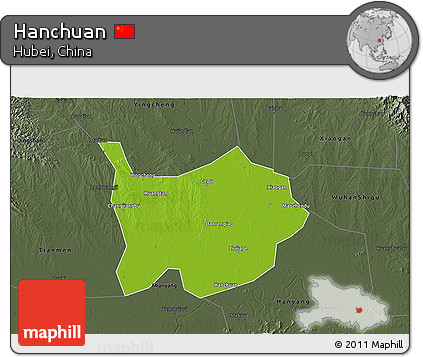Physical 3D Map of Hanchuan, darken, semi-desaturated