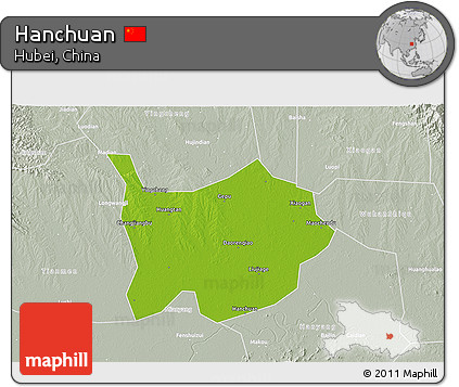 Physical 3D Map of Hanchuan, lighten, semi-desaturated