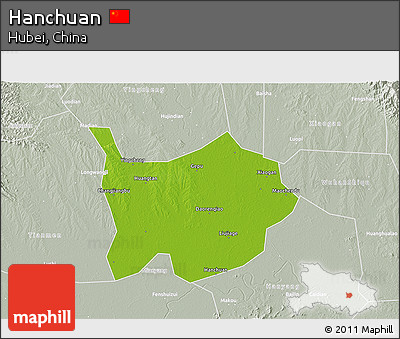 Physical 3D Map of Hanchuan, lighten, semi-desaturated