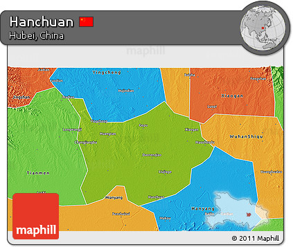Physical 3D Map of Hanchuan, political outside