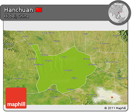 Physical 3D Map of Hanchuan, satellite outside