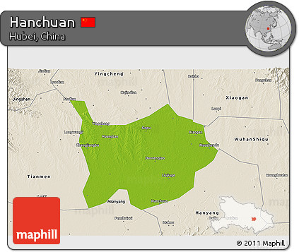 Physical 3D Map of Hanchuan, shaded relief outside