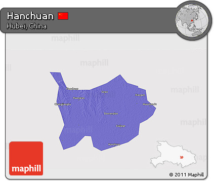 Political 3D Map of Hanchuan, cropped outside