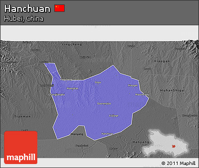 Political 3D Map of Hanchuan, darken, desaturated