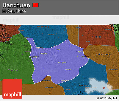 Political 3D Map of Hanchuan, darken