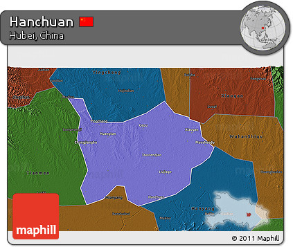 Political 3D Map of Hanchuan, darken