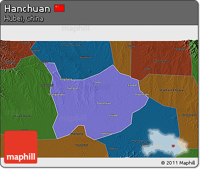 Political 3D Map of Hanchuan, darken