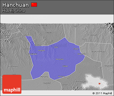 Political 3D Map of Hanchuan, desaturated
