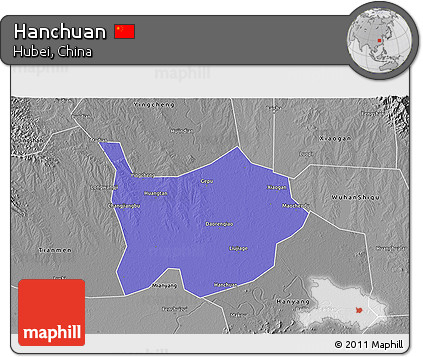 Political 3D Map of Hanchuan, desaturated